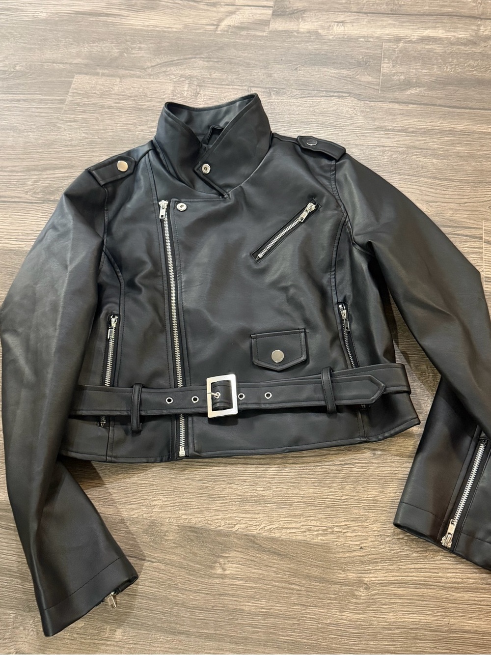 Windsor Black Leather Belted Moto Jacket